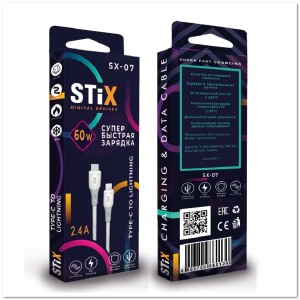 Кабель PD TYPE C-LIGHTNING STIX SX-07 FAST CHARGE 3A (1М) PREMIUM Silicone (огнеустойчивый и морозостойкий состав) Кабель PD TYPE C-LIGHTNING STIX SX-07 FAST CHARGE 3A (1М) PREMIUM Silicone (огнеустойчивый и морозостойкий состав)