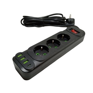 Сетевой фильтр POWER F23U 3м 3 гнезда + 3USB, TYPE-C. с переключателем, заземление 10А Сетевой фильтр POWER F23U 3м 3 гнезда + 3USB, TYPE-C. с переключателем, заземление 10А