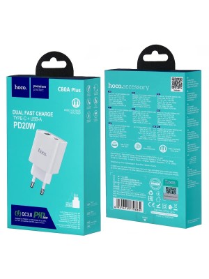 CЗУ HOCO C80A PLUS c USB+TYPE-С портами СQ3.0 PD20W CЗУ HOCO C80A PLUS c USB+TYPE-С портами СQ3.0 PD20W